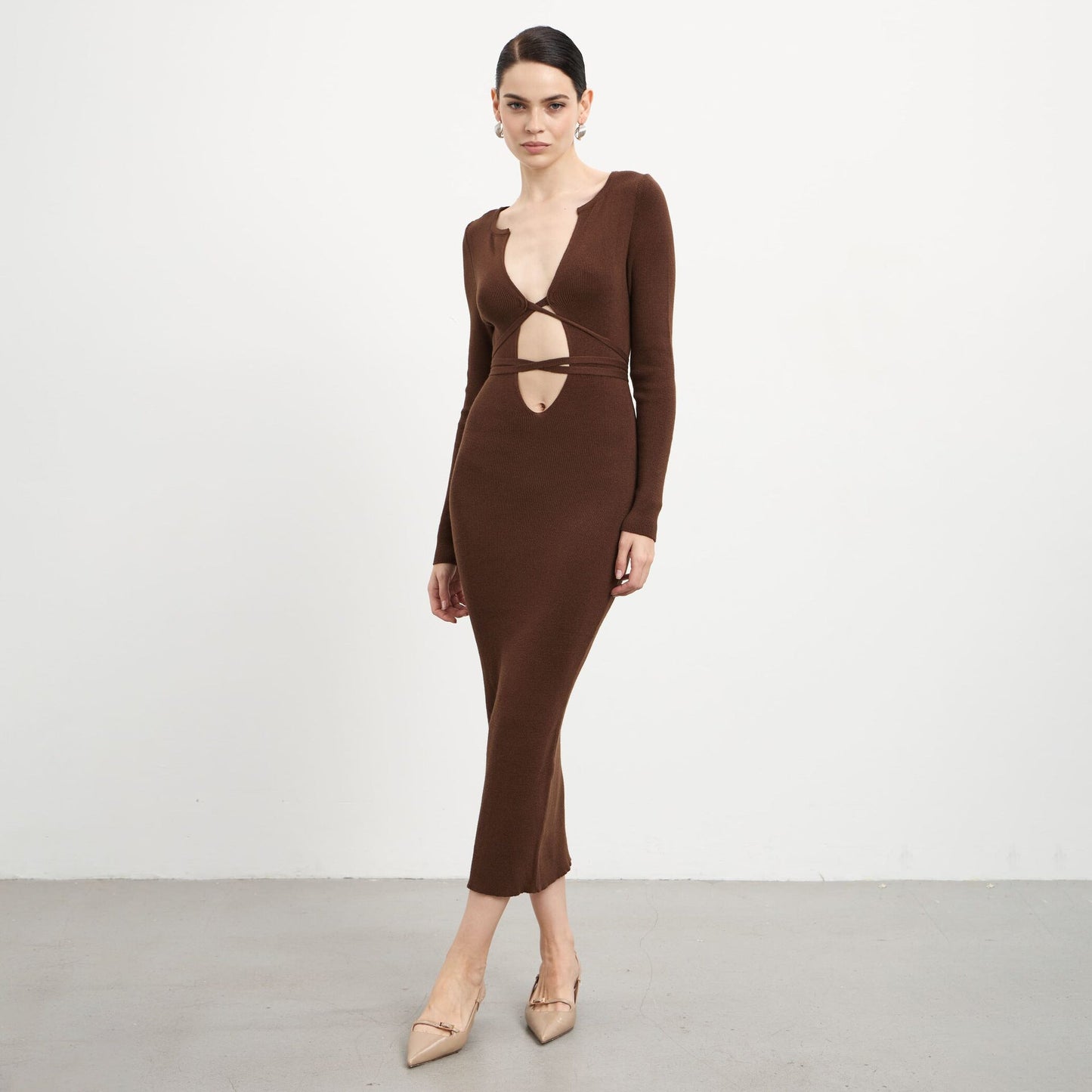 Damen Strickkleid Figurbetont Cut-Out-Design Norvielle