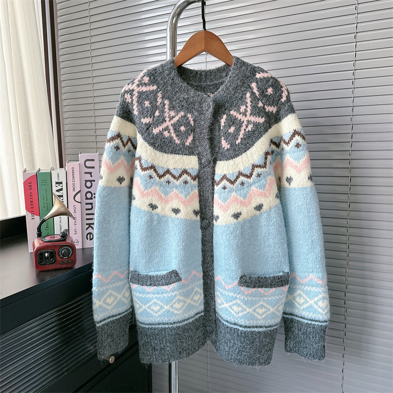 Damen Strickjacke Ethnisches Muster Mit Taschen Norvielle