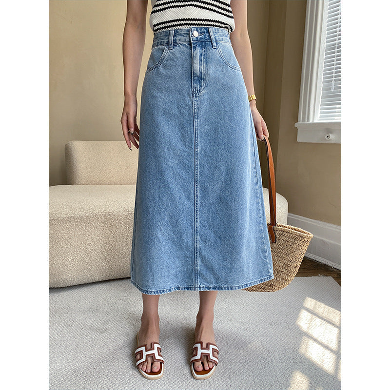 Damen Eleganter Long Denimrock Blau - Norvielle