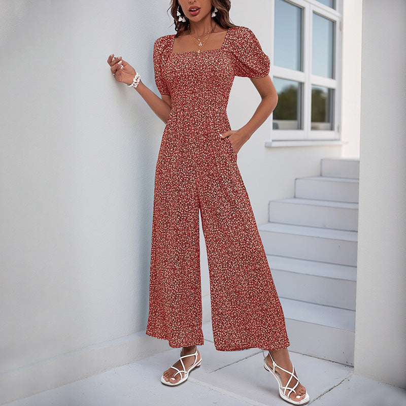 Damen Jumpsuit Elastischer Bund Puffärmel Norvielle