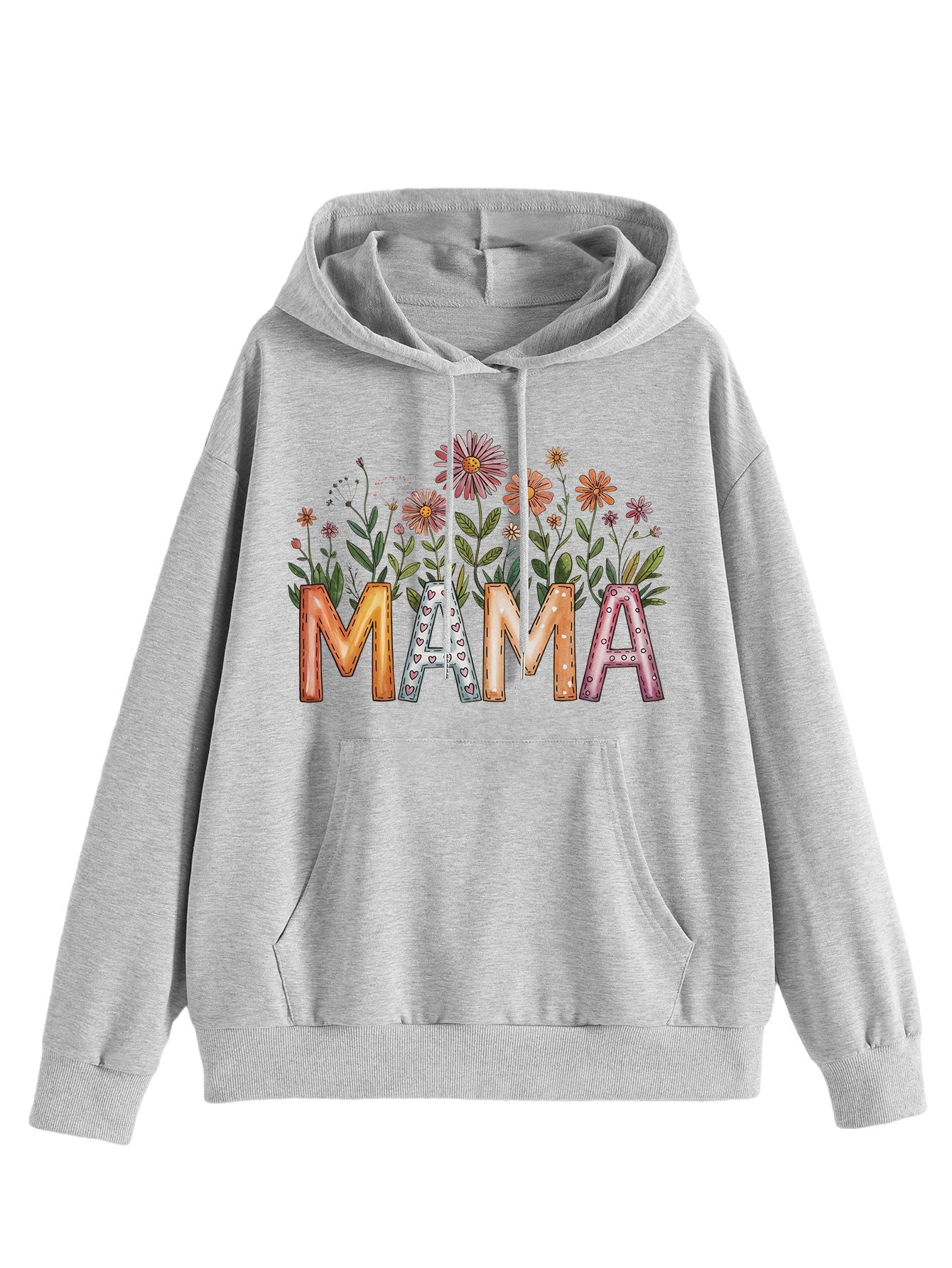 Damen Kapuzenpullover Floralmuster Mit Schriftzug