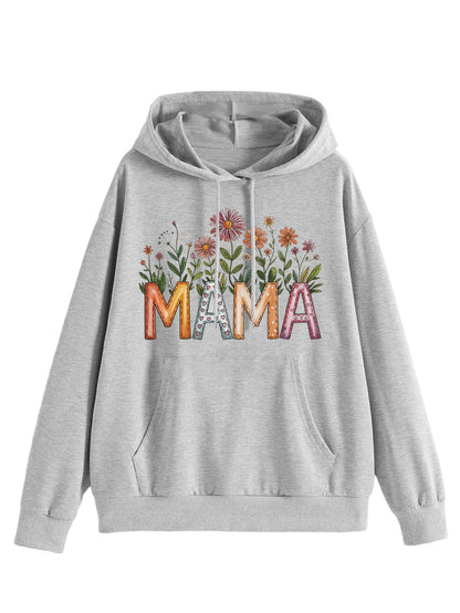 Damen Kapuzenpullover Floralmuster Mit Schriftzug