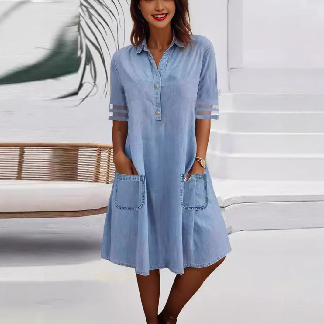 Damen Hemdblusenkleid mit Taschen Moderner Schnitt Norvielle