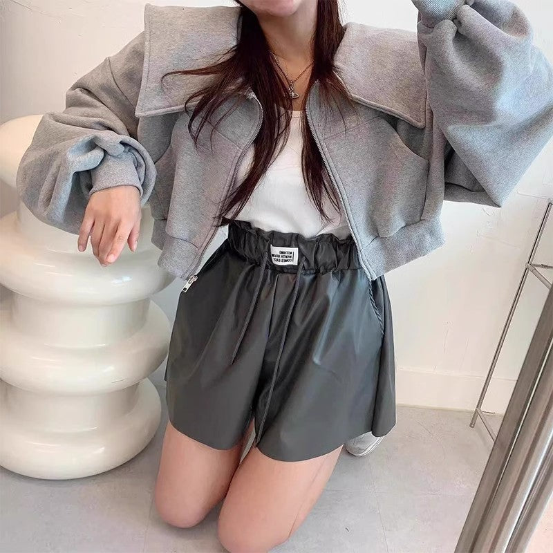 Damen Cropped Sweatjacke Großzügiger Kragen Norvielle