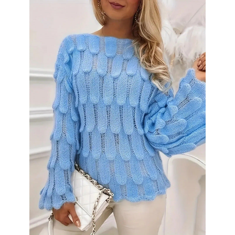 Damen Strickpullover Voluminöse Ärmel Strukturiert Beige Norvielle