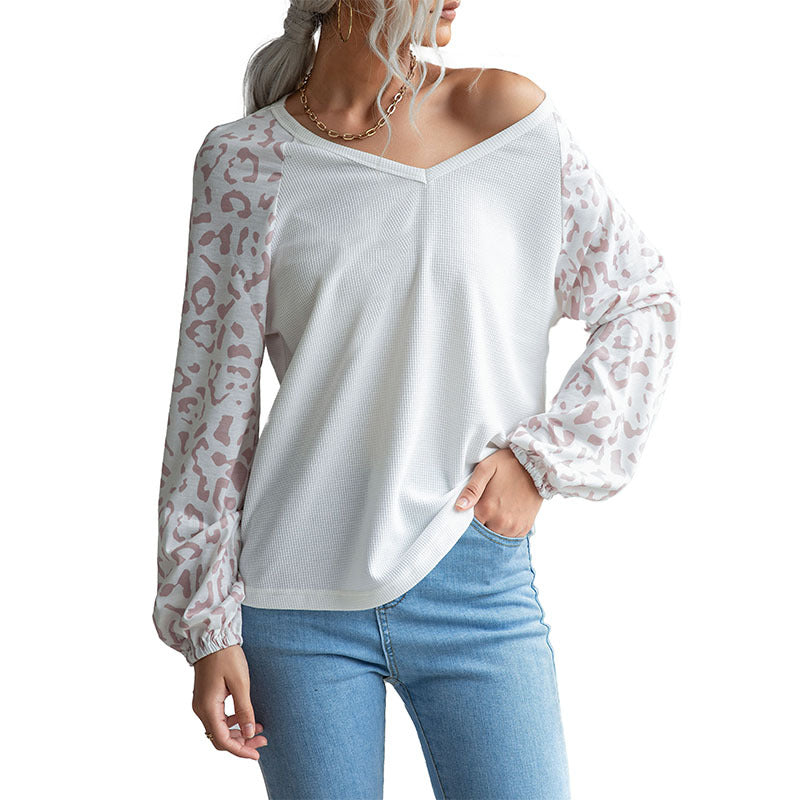 Damen Langarmshirt V-Ausschnitt Strukturierte Ärmel Details Beige