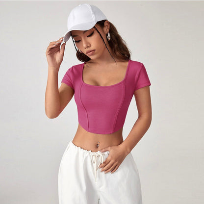 Damen Cropped Quadratischer Ausschnitt Rippstruktur Norvielle