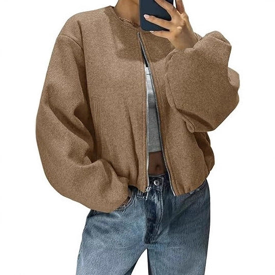 Damen Zip Jacke Lässig Ballonärmel Norvielle