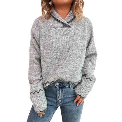Damen Strickpullover Kuschelig Wellenrand Beige