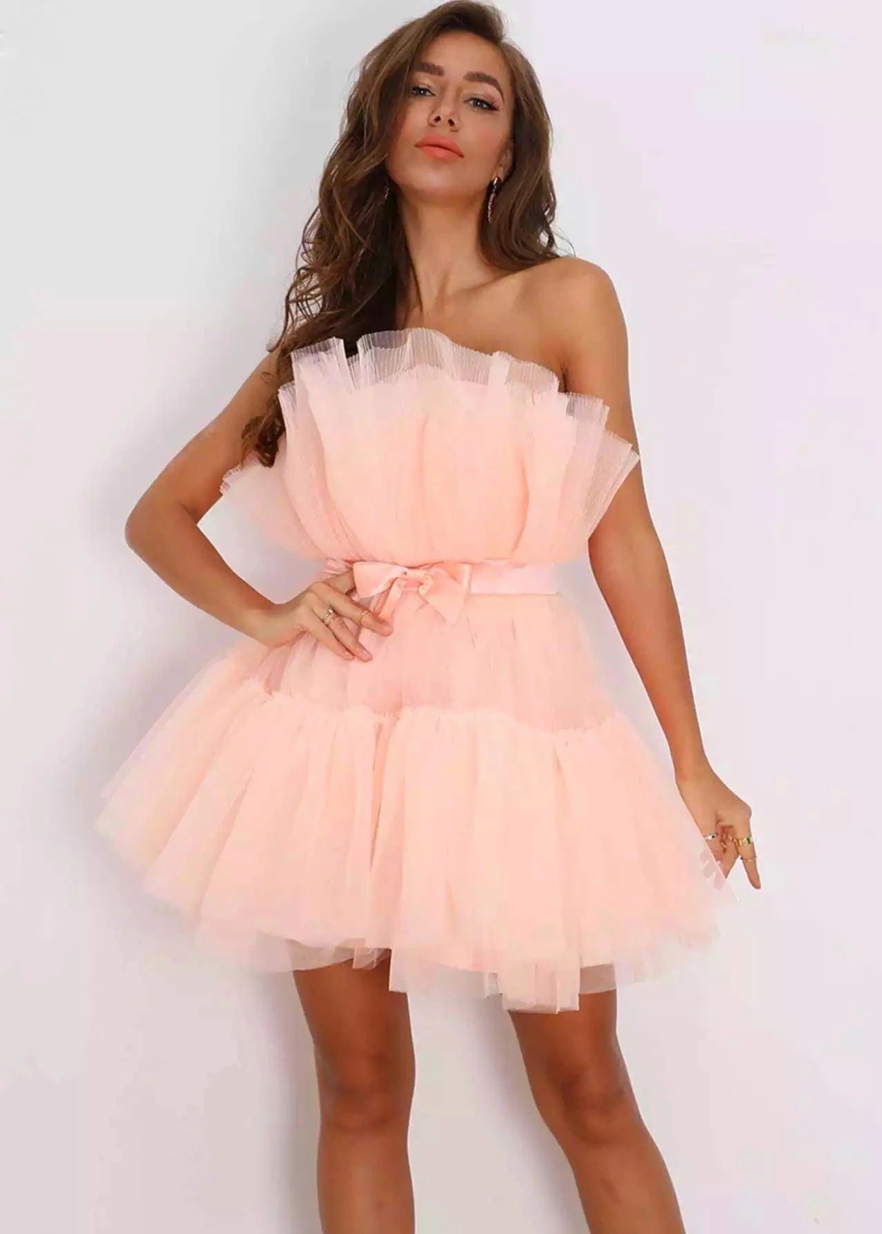 Damen Mini-Kleid Asymmetrisch Rüschen Norvielle