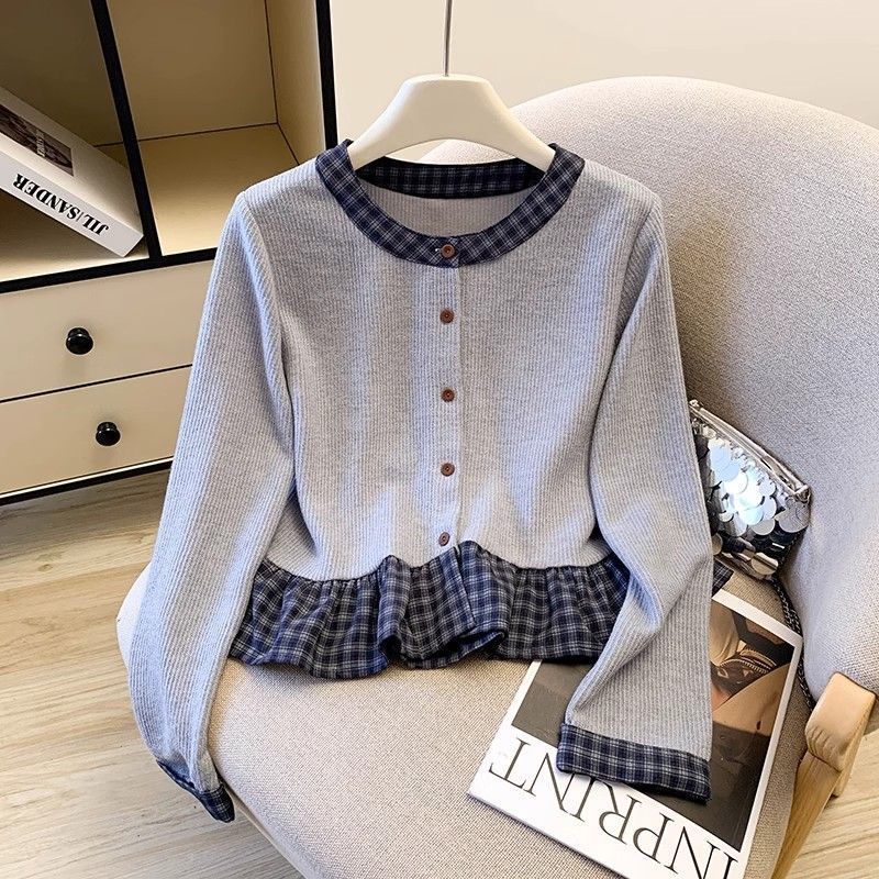 Damen Langarmshirt mit Kragen und Rüschendetails Norvielle