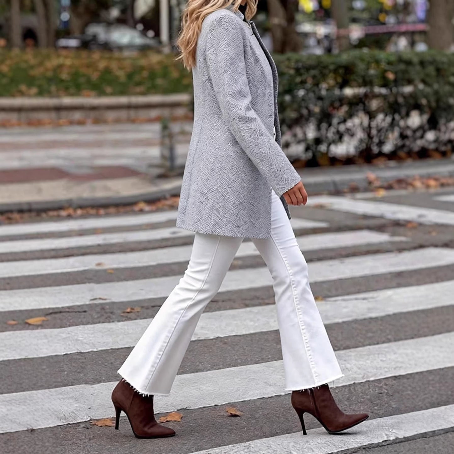 Damen Langblazer Struktur-Stoff Eleganter Schnitt
