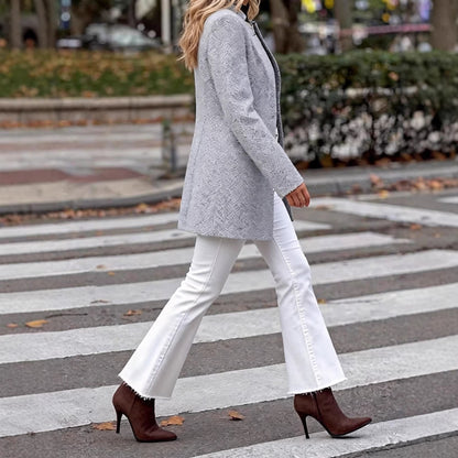 Damen Langblazer Struktur-Stoff Eleganter Schnitt