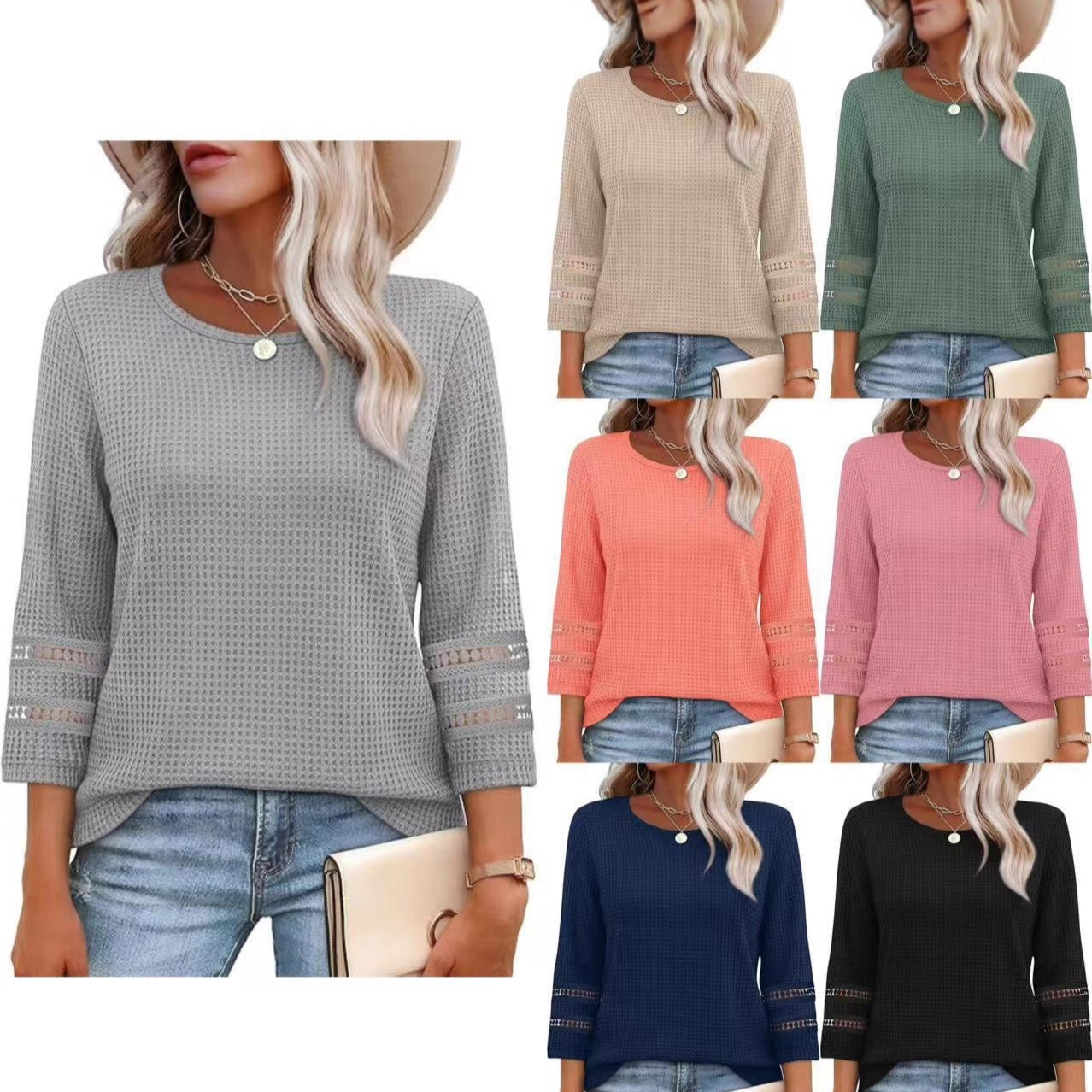 Damen Longsleeve-Oberteil Spitzen-Details Norvielle - Norvielle
