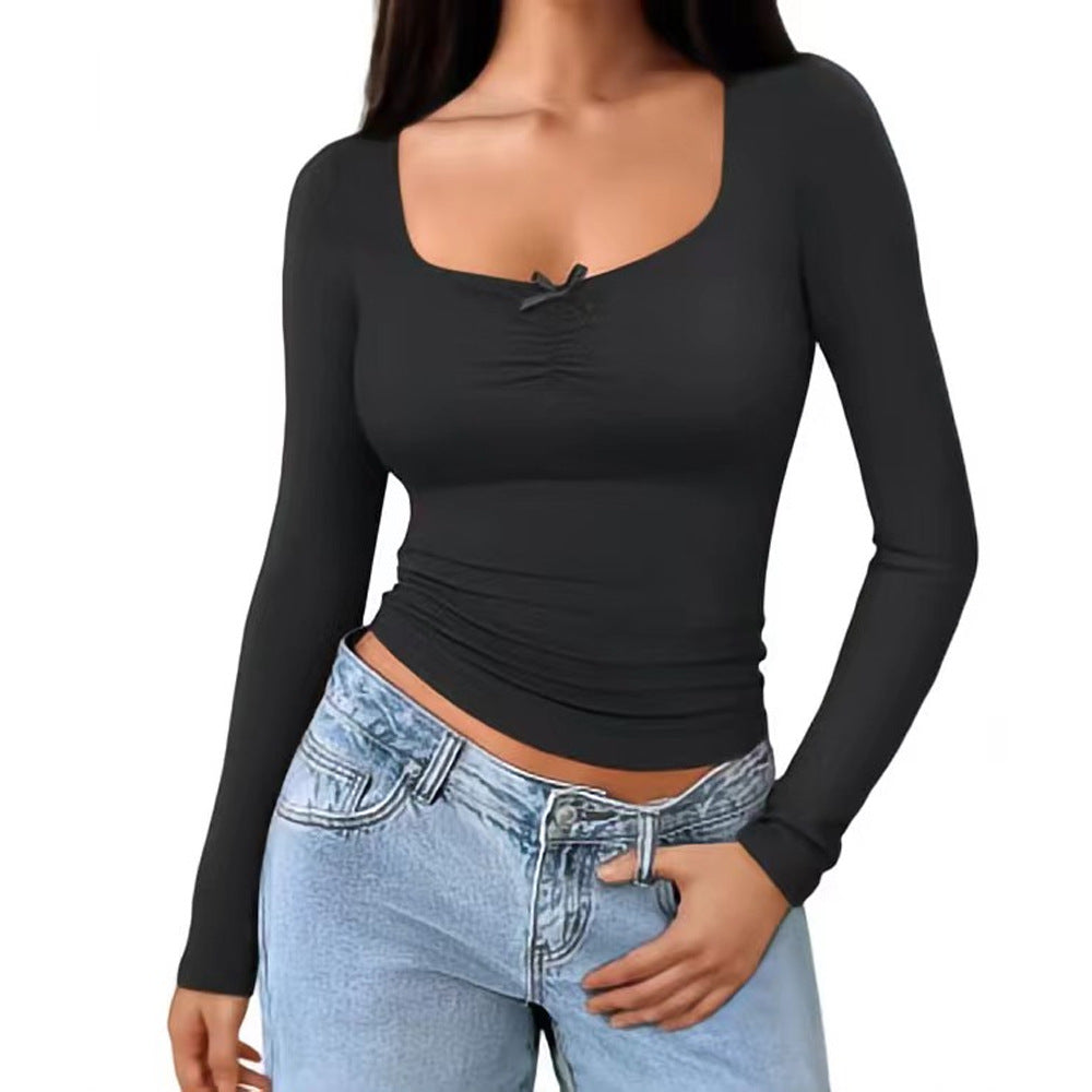 Damen Langarmshirt Quadratischer Ausschnitt Raffiniert Grau - Norvielle