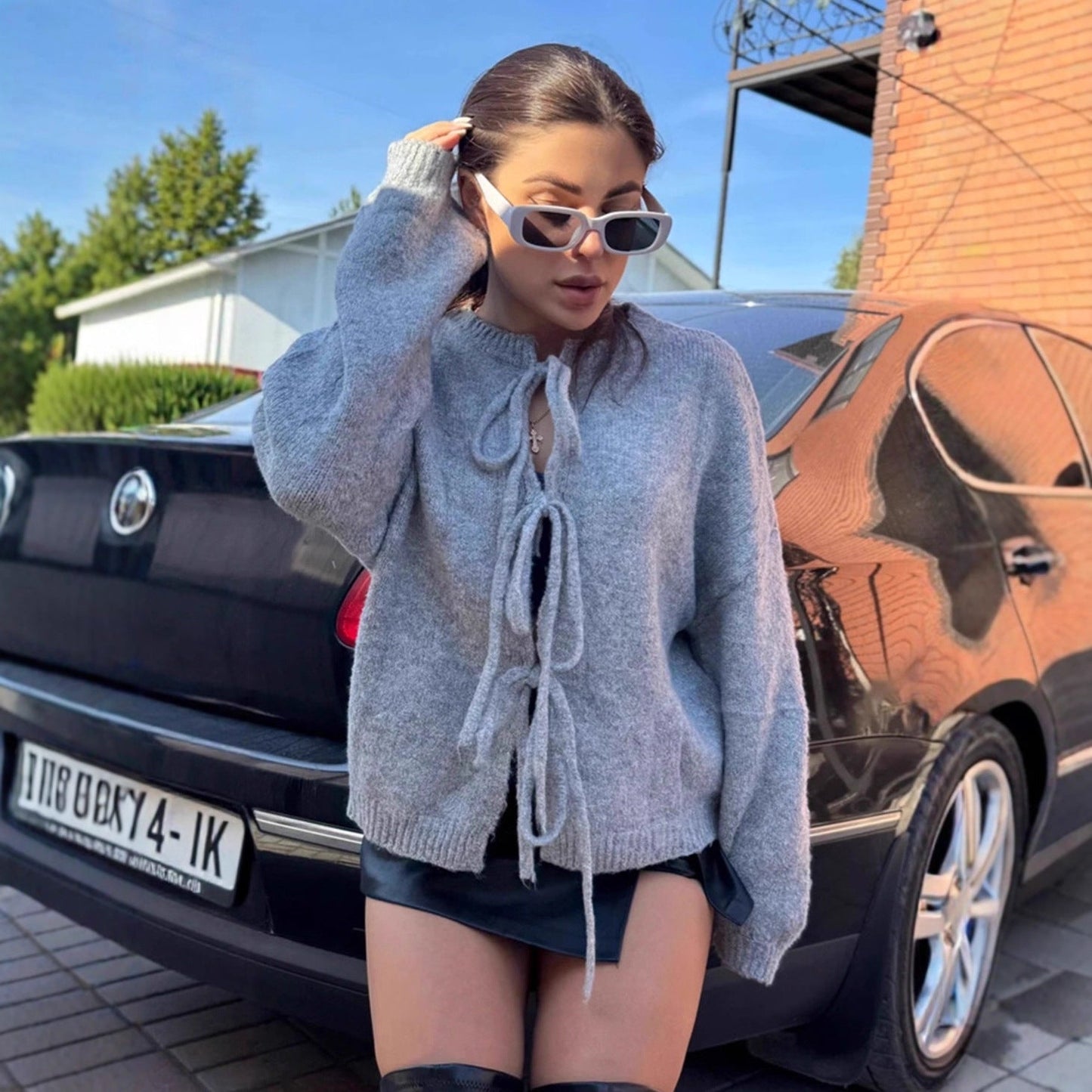 Damen Strickjacke Kuschelig Weit Ärmel Beige