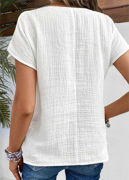 Damen T-Shirt Mit Knöpfen Lässig Weiß