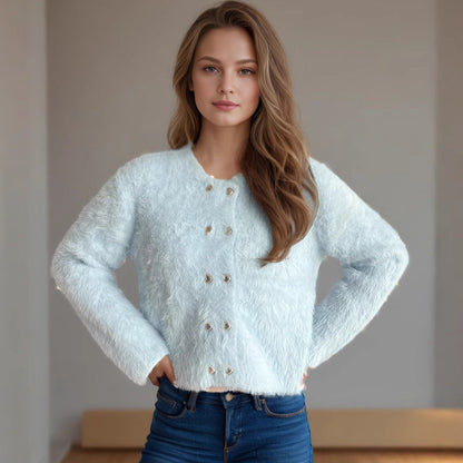 Damen Bolero Weich Gestrickt Herzknöpfe Norvielle