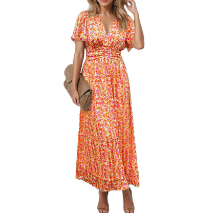 Damen Maxikleid Floralmuster Wickeloberteil Elegantes Design