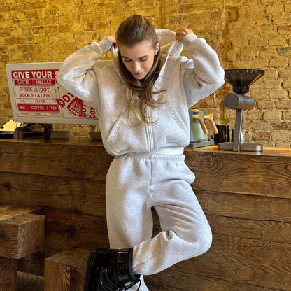 Damen Cropped Freizeitanzug Elastisch Mit Reißverschluss