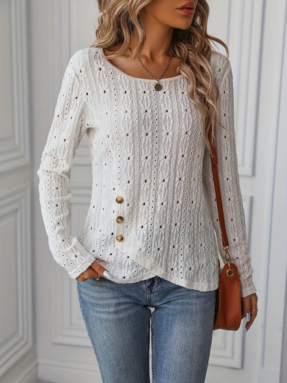 Damen Langarmshirt Dekorative Knöpfe Struktur Norvielle