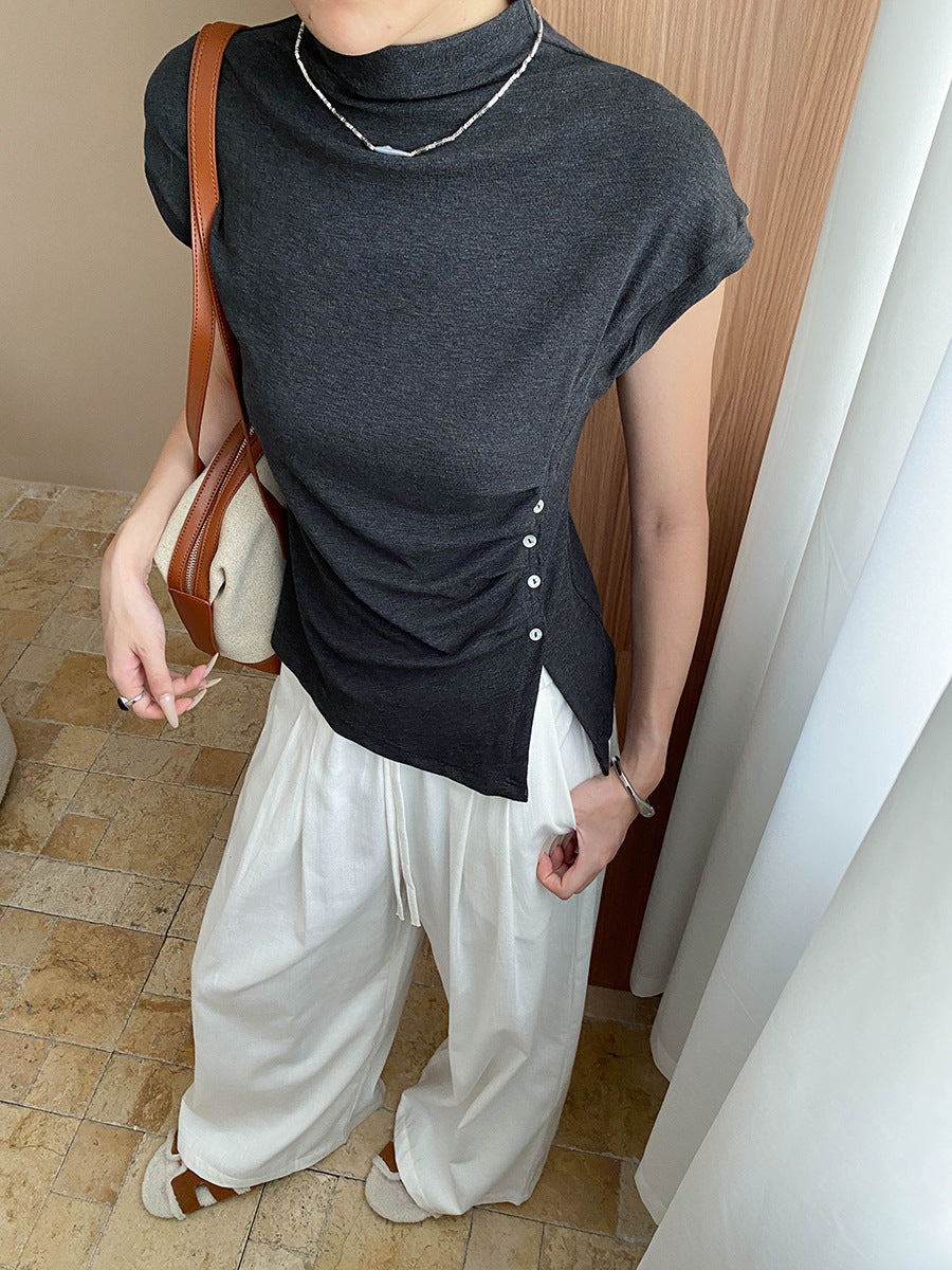 Damen Oberteil mit Knopfleiste und Gerafftem Detail Norvielle