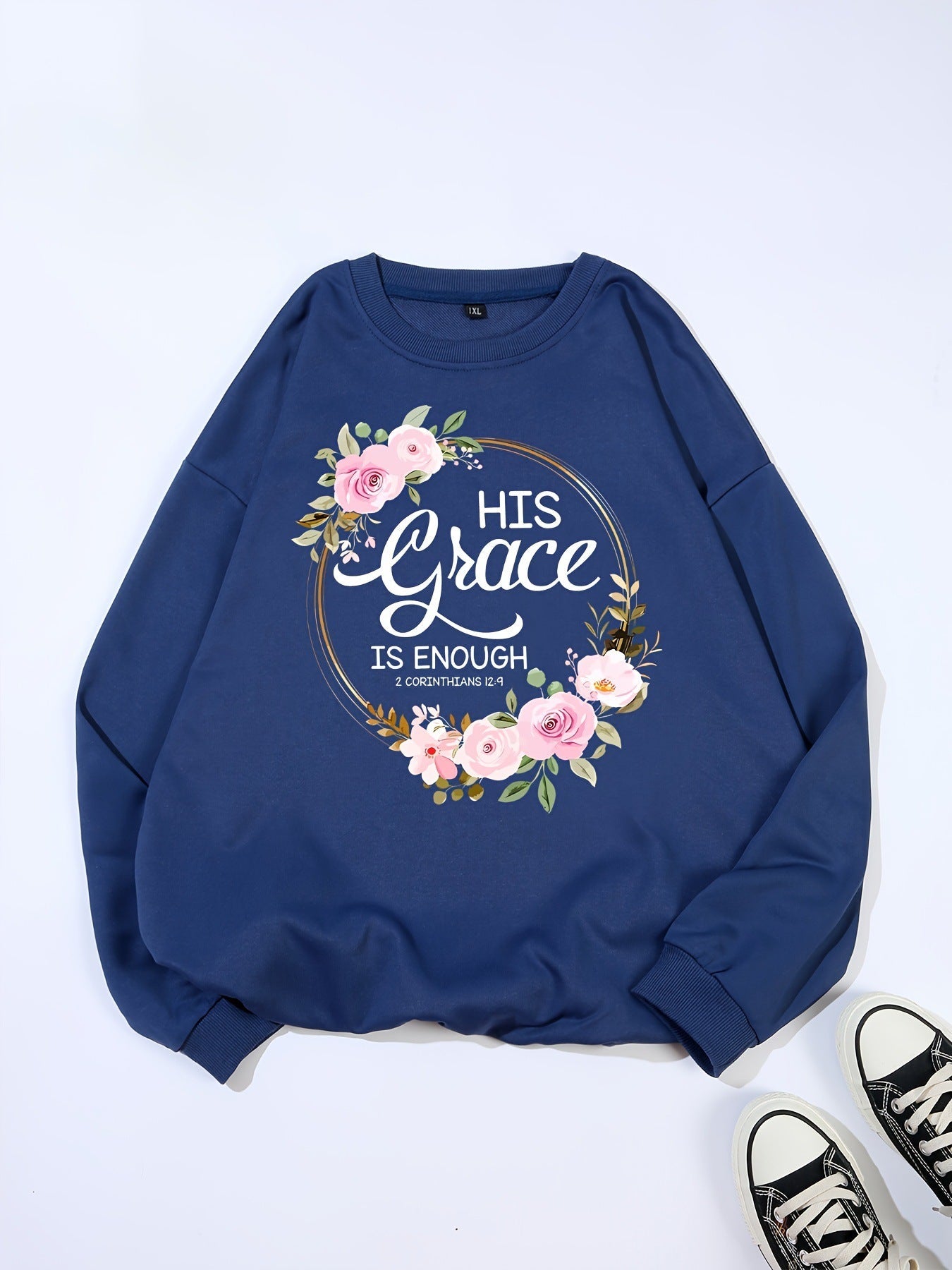 Damen Sweatshirt Florales Design Motivierender Schriftzug
