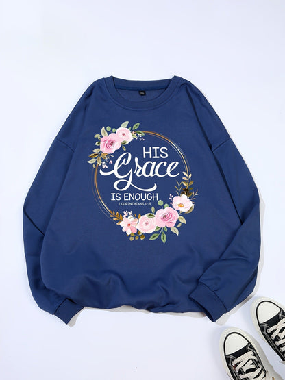 Damen Sweatshirt Florales Design Motivierender Schriftzug