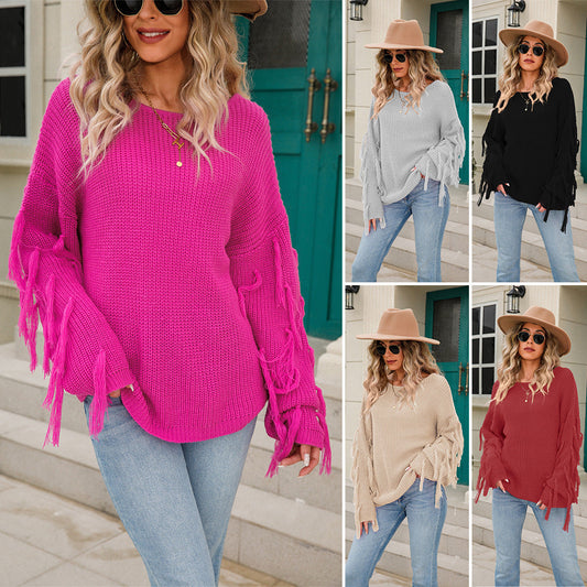 Damen Strickpullover Lässig Fransen Weit Norvielle - Norvielle