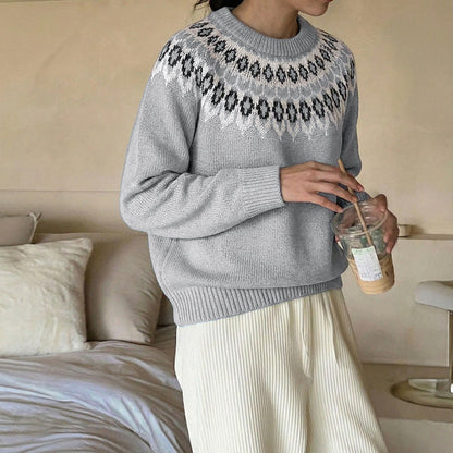 Damen Strickpullover Nordisch Muster Locker Norvielle