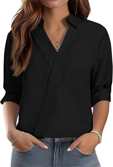 Damen Bluse V-Ausschnitt Strukturiertes Design Norvielle