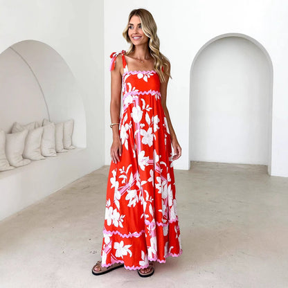 Damen Maxikleid Trägerdesign Druck Norvielle