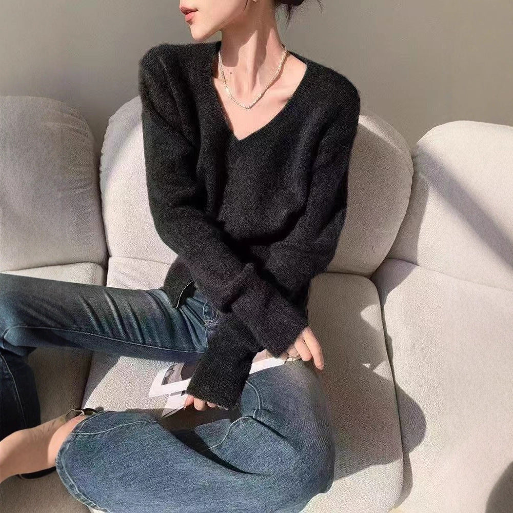 Damen Strickcardigan V-Ausschnitt Reißverschluss Norvielle