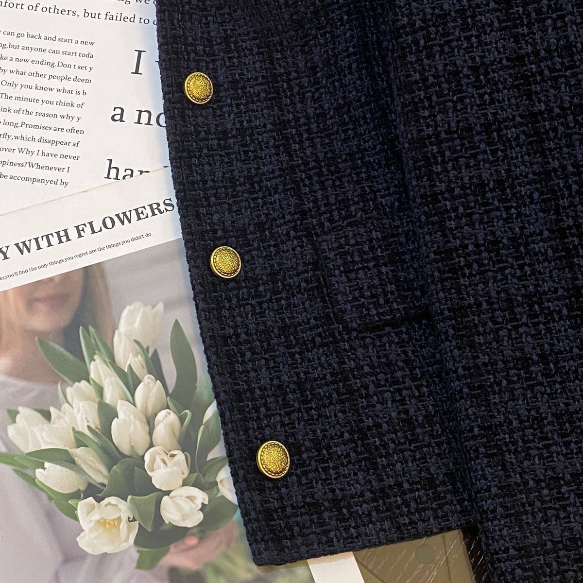 Damen Bouclé-Jacke Strukturiert Goldknöpfe Norvielle