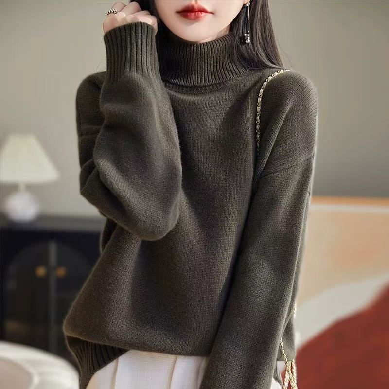 Damen Grobstrickpullover Weiches Material Hoher Kragen Norvielle