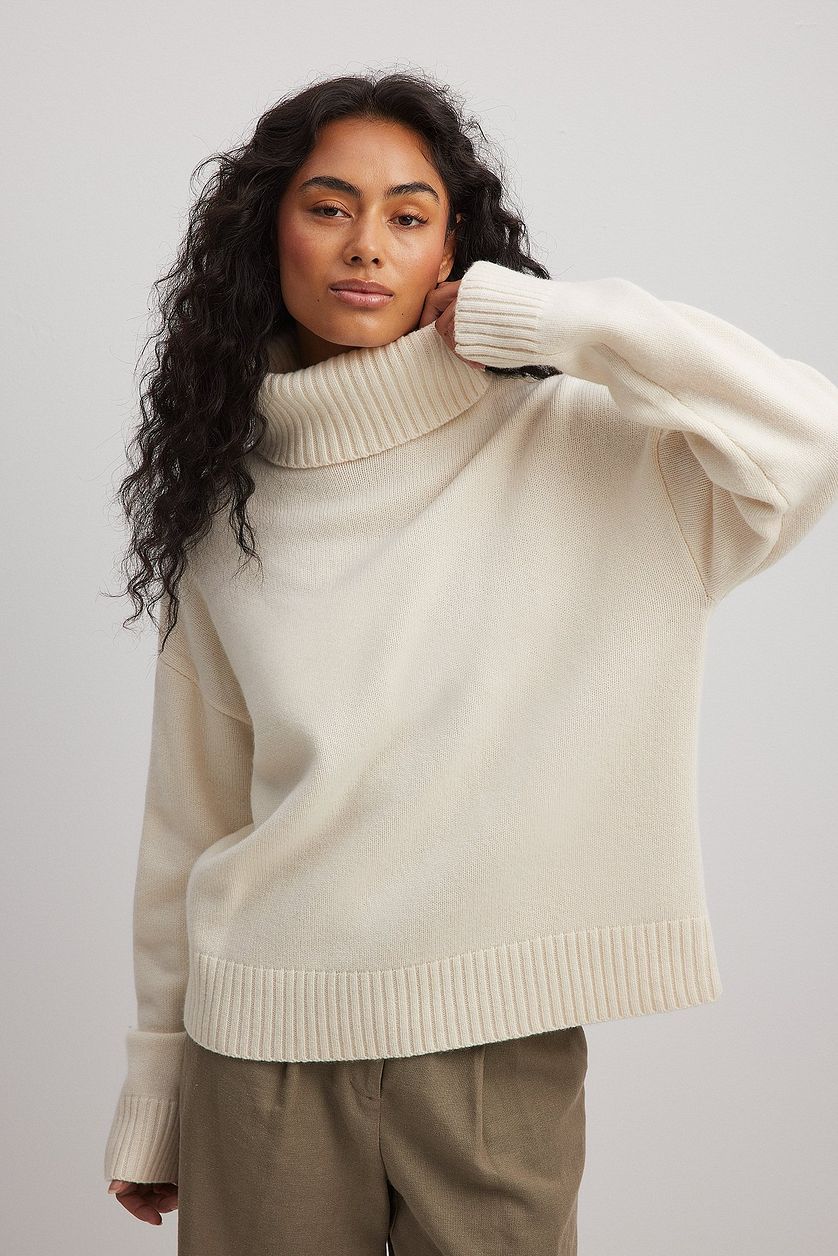 Damen Rollkragenpullover Feines Strickmaterial Beige