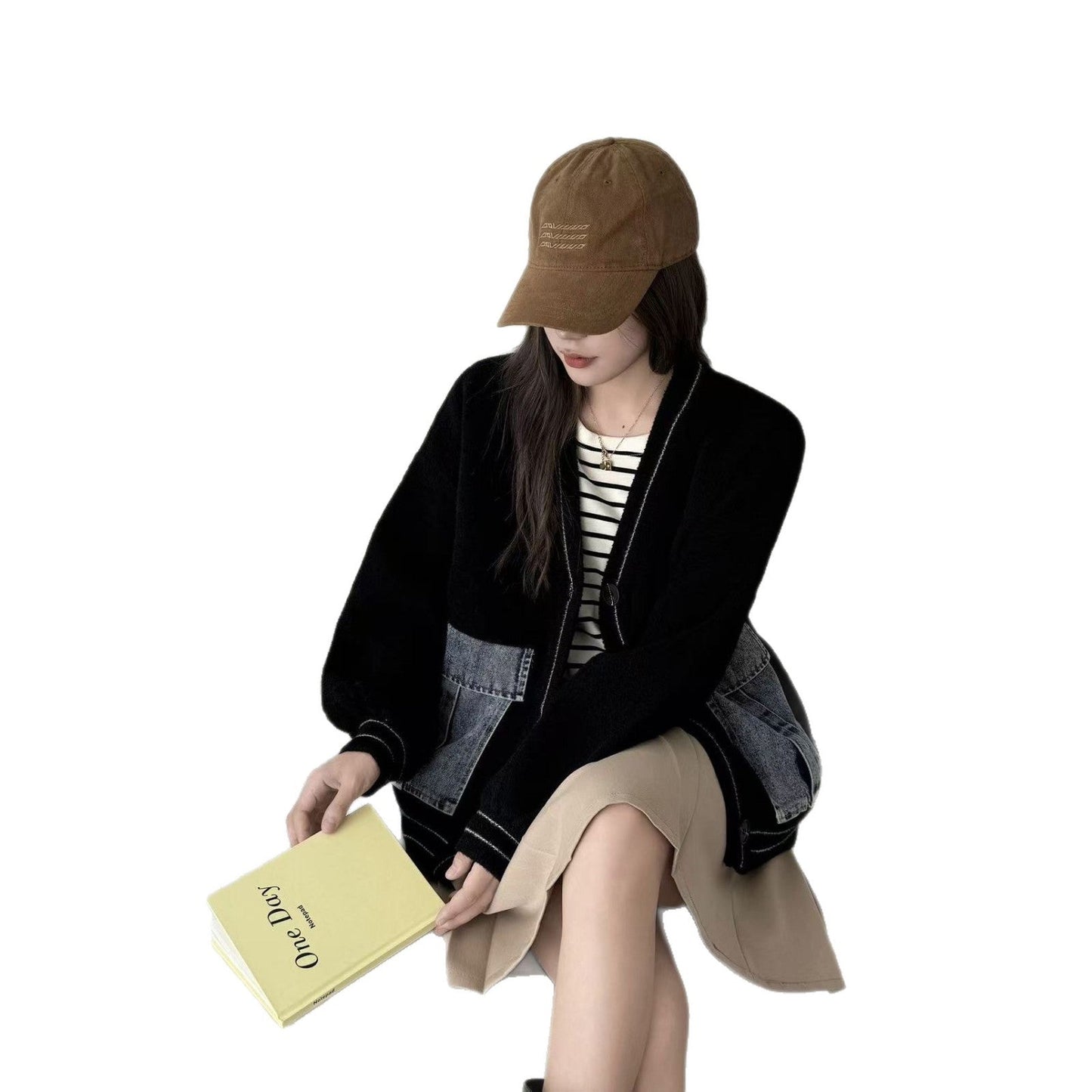 Damen Strickjacke Denim-Details