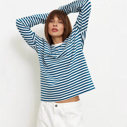 Damen Streifen T-Shirt Langärmlig Norvielle