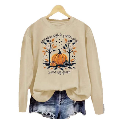 Damen Sweatshirt Herbstlich Kürbis Motiv Lässig Norvielle