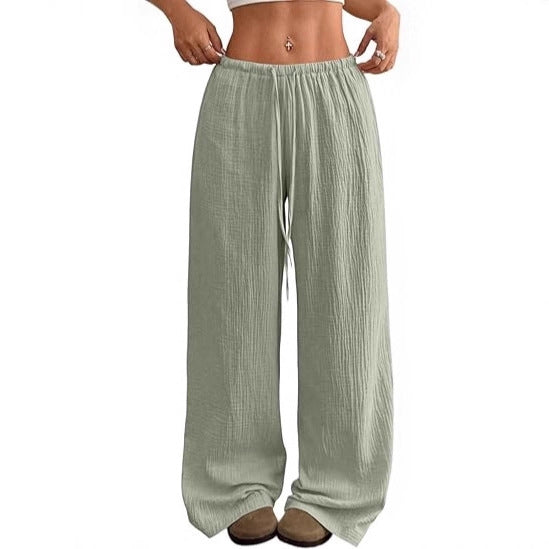 Damen Sommerhose Weite Luftige Baumwolle Kordelzug Beige