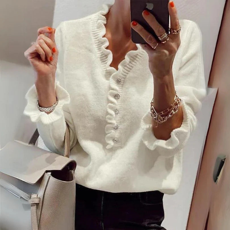 Damen Bluse Rüschendesign Knopfleiste Norvielle