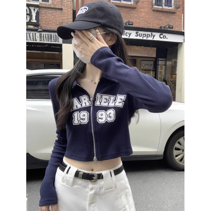 Damen Cropped-Shirt Reißverschluss Sportlich Norvielle