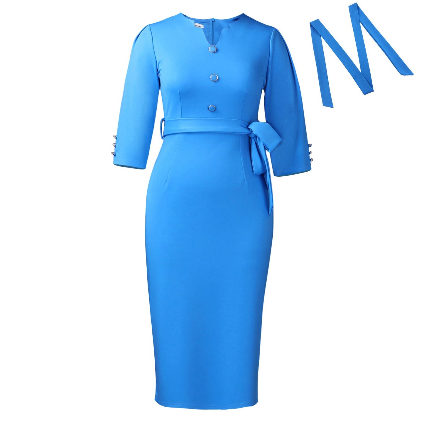 Damen Etuikleid mit Knopfdetails und Taillengürtel
