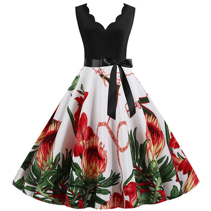 Damen Midikleid Blumendruck A-Linie Norvielle