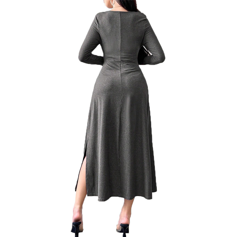 Damen Midikleid Eleganter Ausschnitt Rüschen Details Norvielle