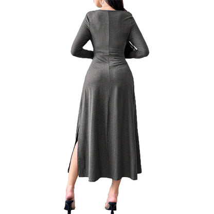 Damen Midikleid Eleganter Ausschnitt Rüschen Details Norvielle