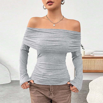 Damen Off-Shoulder-Oberteil mit Drapierung Langärmlig - Norvielle