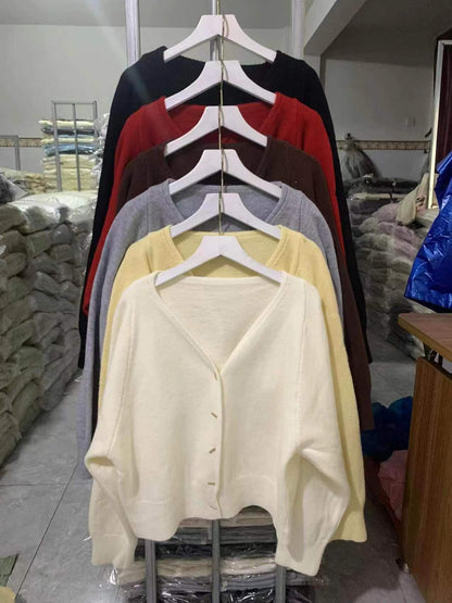 Damen Strickjacke V-Ausschnitt Elegante Knöpfe Norvielle