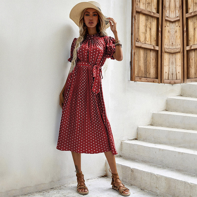 Damen Midikleid Sommerlich Puffärmel Taillengürtel Norvielle