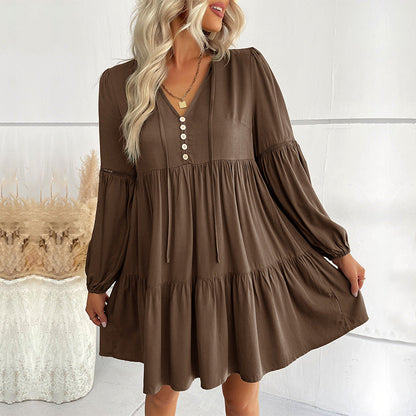 Damen Wickelkleid mit Knöpfen und Volumenärmeln Norvielle